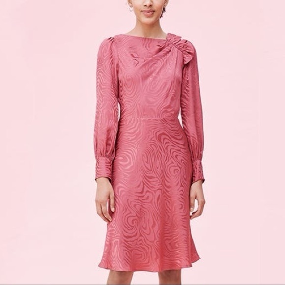 NWT Rebecca Taylor Pink Silk Long Sleeve Printed Dress - Picture 12 of 13